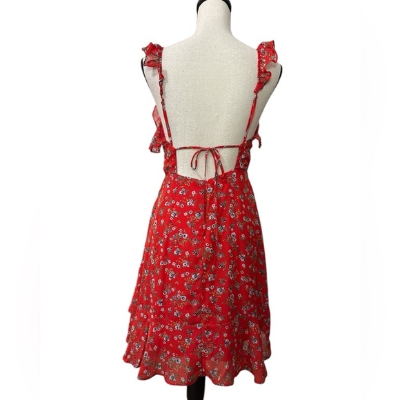 Lulus Spring Dream Red Floral Print Ruffled Skater Dress NWT Sz. Medium - Picture 7 of 14